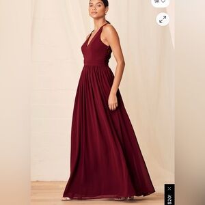 LULUS. Love Spell Burgundy Lace-Back Maxi Dress. Size L